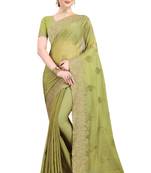 Green embroidered chiffon saree with blouse