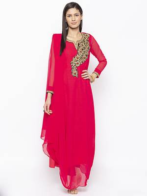 Pink embroidered georgette party-wear-Kurti 1