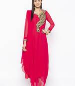 Pink embroidered georgette party-wear-Kurti