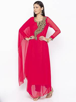 Pink embroidered georgette party-wear-Kurti 2