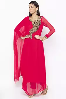 Pink embroidered georgette party-wear-Kurti