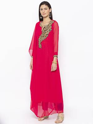 Pink embroidered georgette party-wear-Kurti 3