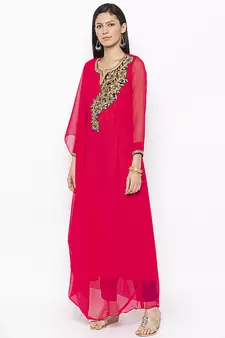 Pink embroidered georgette party-wear-Kurti