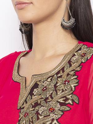 Pink embroidered georgette party-wear-Kurti 5