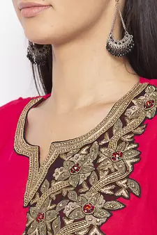 Pink embroidered georgette party-wear-Kurti