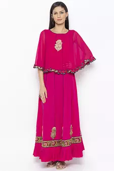 Pink embroidered crepe party-wear-Kurti