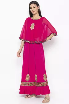 Pink embroidered crepe party-wear-Kurti