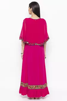 Pink embroidered crepe party-wear-Kurti