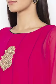Pink embroidered crepe party-wear-Kurti