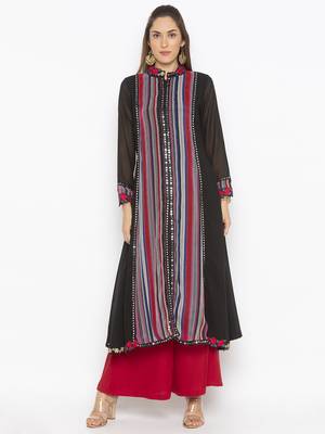 Black printed georgette party-wear-Kurti 1