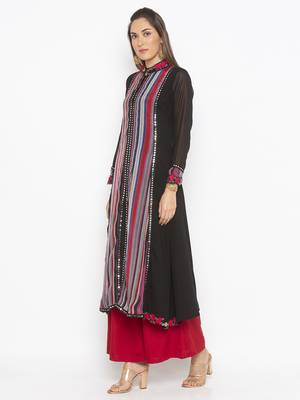 Black printed georgette party-wear-Kurti 3