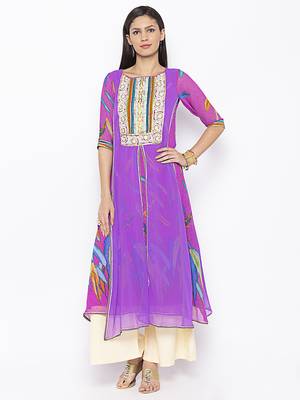 Purple embroidered georgette party-wear-Kurti 2