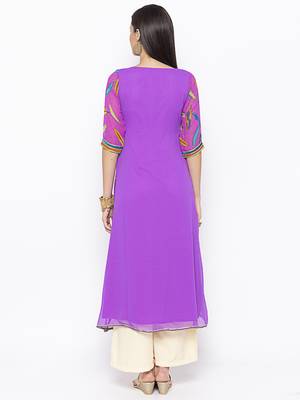 Purple embroidered georgette party-wear-Kurti 4