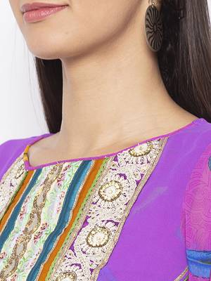Purple embroidered georgette party-wear-Kurti 5
