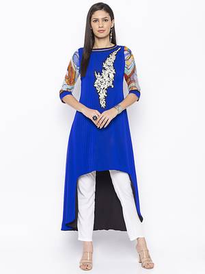 Dark-blue embroidered georgette party-wear-Kurti 1