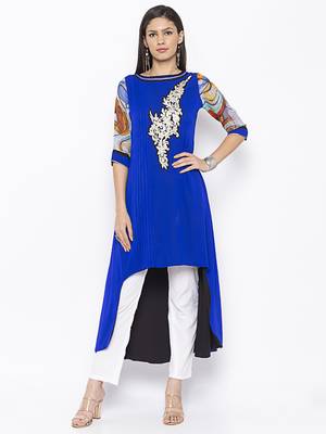 Dark-blue embroidered georgette party-wear-Kurti 2