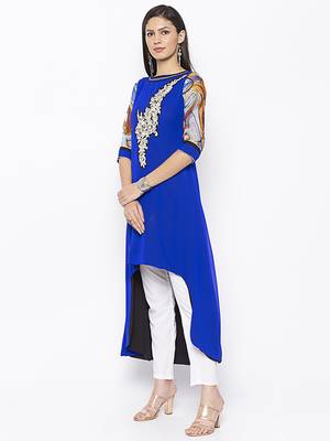 Dark-blue embroidered georgette party-wear-Kurti 3