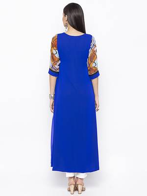 Dark-blue embroidered georgette party-wear-Kurti 4