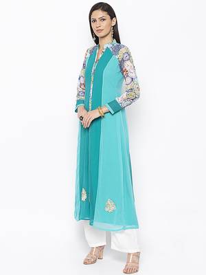 Green embroidered georgette party-wear-kurtis 2