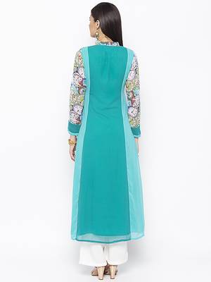 Green embroidered georgette party-wear-kurtis 3