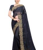Navy blue embroidered chiffon saree with blouse