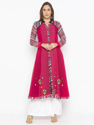 Pink embroidered georgette party-wear-Kurti 1