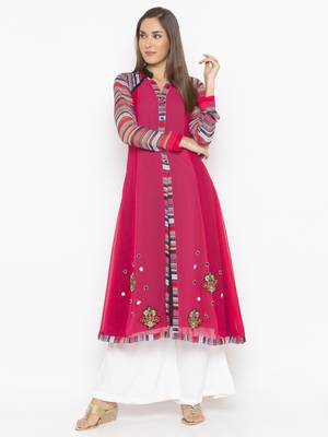 Pink embroidered georgette party-wear-Kurti 2