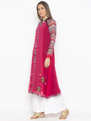 Pink embroidered georgette party-wear-Kurti 3