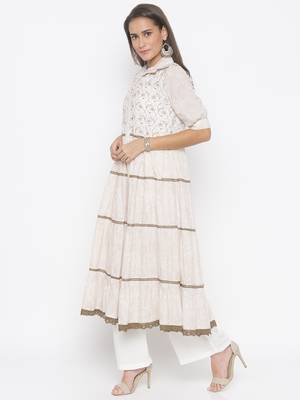 Cream printed cotton party-wear-Kurti 3
