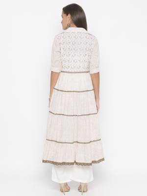 Cream printed cotton party-wear-Kurti 4