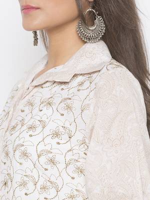 Cream printed cotton party-wear-Kurti 5