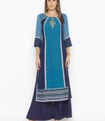 Dark-blue embroidered georgette party-wear-Kurti