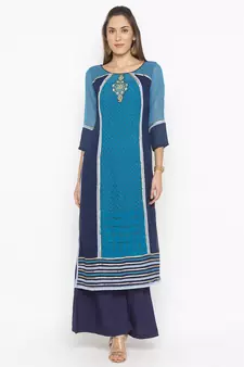 Dark-blue embroidered georgette party-wear-Kurti