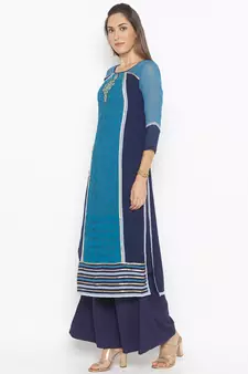 Dark-blue embroidered georgette party-wear-Kurti
