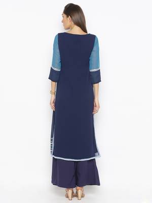 Dark-blue embroidered georgette party-wear-Kurti 4