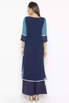 Dark-blue embroidered georgette party-wear-Kurti