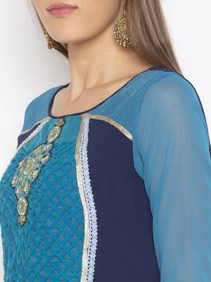 Dark-blue embroidered georgette party-wear-Kurti 5