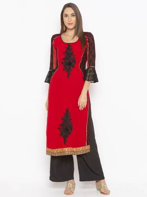 Red embroidered georgette party-wear-Kurti 1