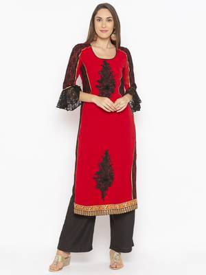 Red embroidered georgette party-wear-Kurti 2
