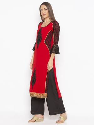 Red embroidered georgette party-wear-Kurti 3