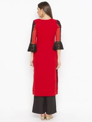 Red embroidered georgette party-wear-Kurti 4