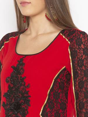 Red embroidered georgette party-wear-Kurti 5