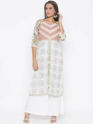 Cream printed cotton party-wear-kurtis 1