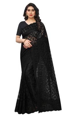 Black embroidered net saree with blouse 1