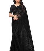 Black embroidered net saree with blouse
