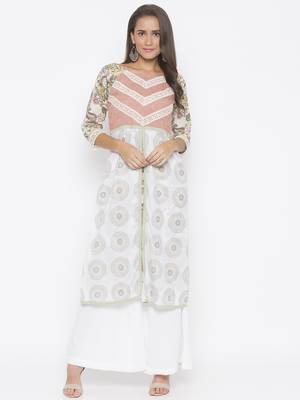 Cream printed cotton party-wear-kurtis 2