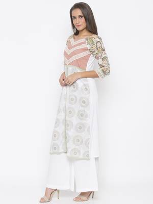 Cream printed cotton party-wear-kurtis 3