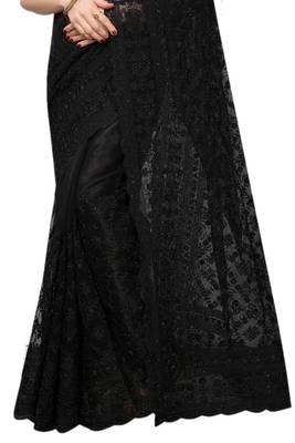 Black embroidered net saree with blouse 2