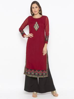 Maroon embroidered georgette party-wear-Kurti 1
