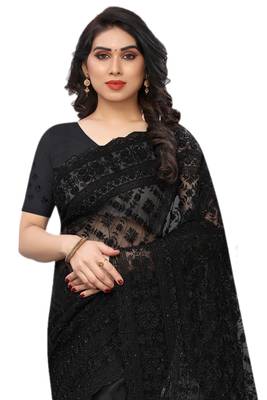 Black embroidered net saree with blouse 3